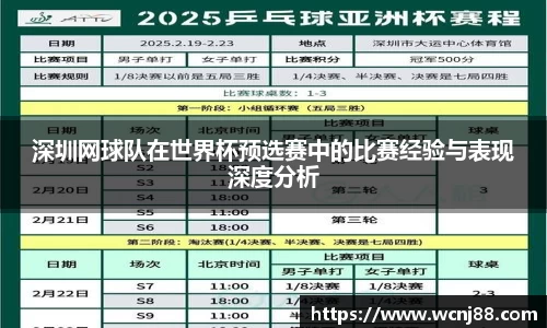 深圳网球队在世界杯预选赛中的比赛经验与表现深度分析